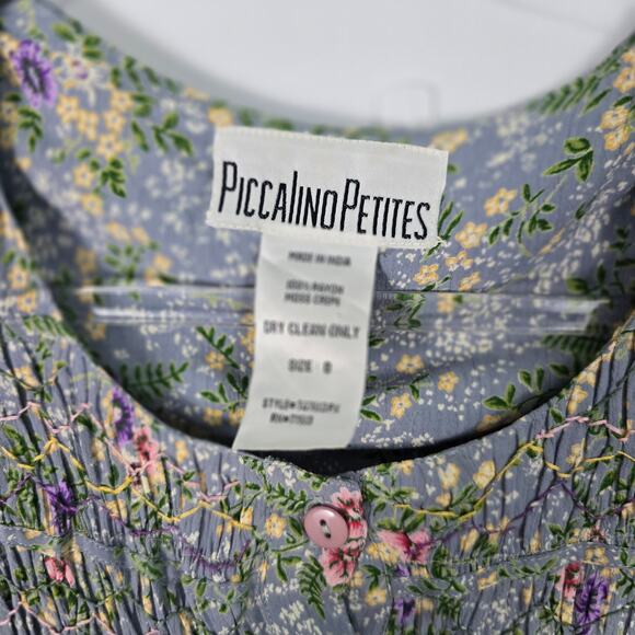 Vintage 90s Piccalino Petites Floral Midi Dress Smocked Button Front Cottagecore - Picture 3 of 7